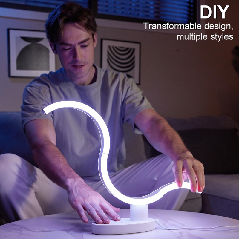 Circular Small Nightstand Lamp for Bedroom with Remote Control, Warm White Transformable Bedside Led Table Lamp for Living Room, Dimmable Table Light Ambient Touch Night Light for Desk