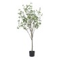 Artificial Milan Leaf Tree in Black Plastic Pot with Green Oval Leaves and Natural Branches for Indoor Decor