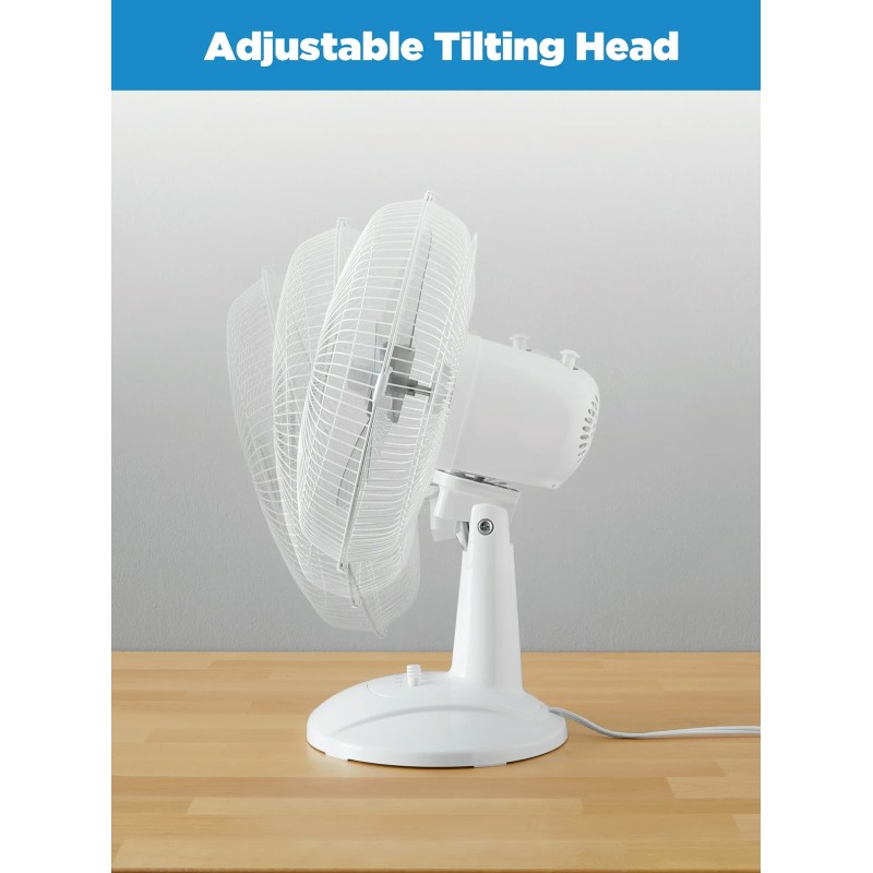 Mainstays 12" 3-Speed Oscillating Table Fan, FT30-8MBW, New, White