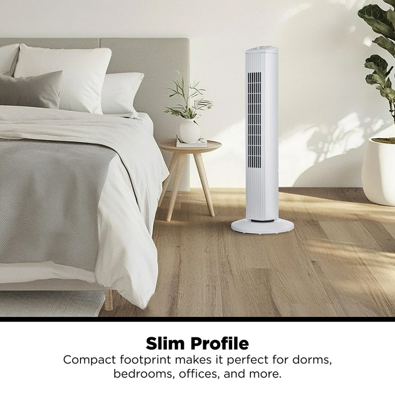 Mainstays 28 inch Tall, 3-Speed Oscillating Tower Fan, MSWMT24MW, New, White