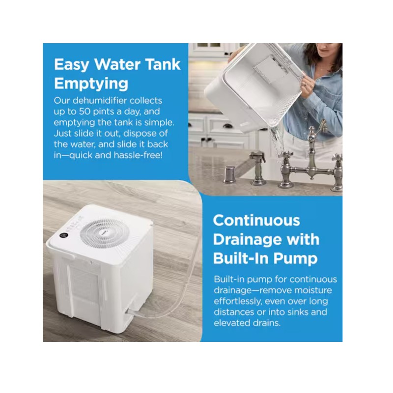 Midea 50 pt. Smart Cube Dehumidifier with Pump up to 4500 sq. ft., 3X More Water Capacity, Wi-Fi Enabled in White