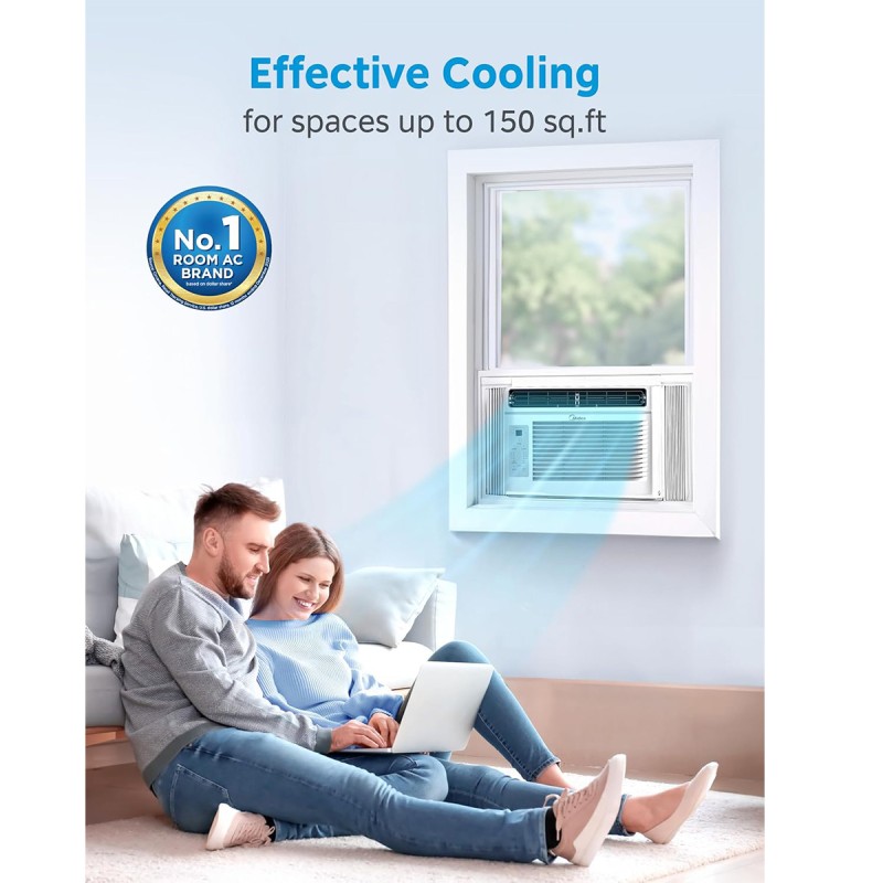 Midea 5,000 BTU EasyCool Window Air Conditioner - Cool up to 150 Sq. Ft. with Easy-to-Use Mechanical Controls and Reusable Filter, Perfect for Small Bedroom, Living Room, Home Office