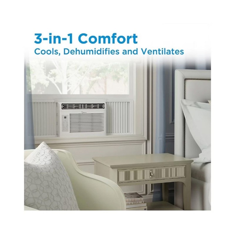 Midea 6000 BTU Window Air Conditioner ComfortSense Remote 250 sq ft MAW06R1JWT-B