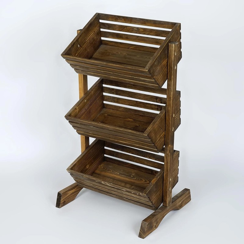 Handmade 3 Tier Wooden Fruit Basket Vegetable Storage Stand for Kitchen and Shop