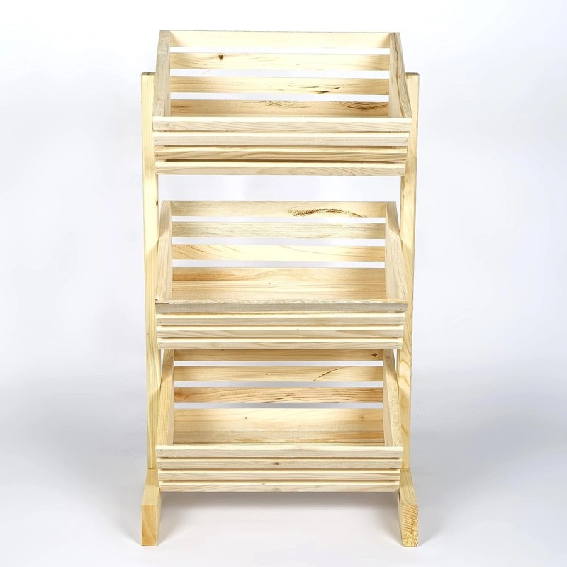 Handmade 3 Tier Wooden Fruit Basket Vegetable Storage Stand for Kitchen and Shop