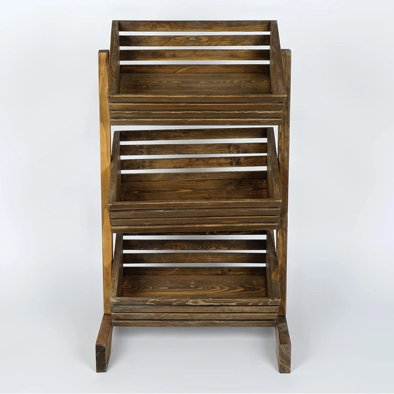 Handmade 3 Tier Wooden Fruit Basket Vegetable Storage Stand for Kitchen and Shop