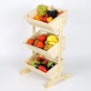 Handmade 3 Tier Wooden Fruit Basket Vegetable Storage Stand for Kitchen and Shop