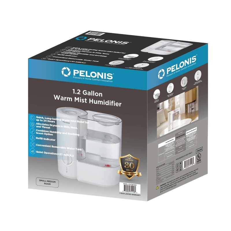 ~ Reach Us For Pallet Pricing ~ Pelonis 1.2 Gallon Warm Mist Humidifier, White