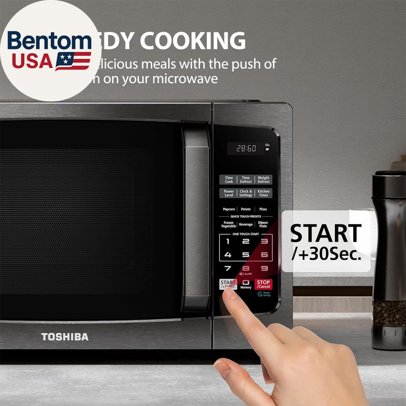 Toshiba ML-EM09PA(BS) Small Microwave Oven with 6 Auto Menus, Mute Function & Child Lock