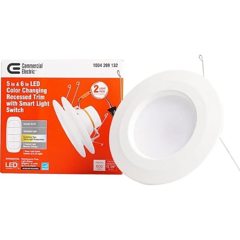 Commercial Electric 5/6 in LED Canless Recessed Light Trim w/ Remote – 2, 4, or 8 Lights, Adjustable