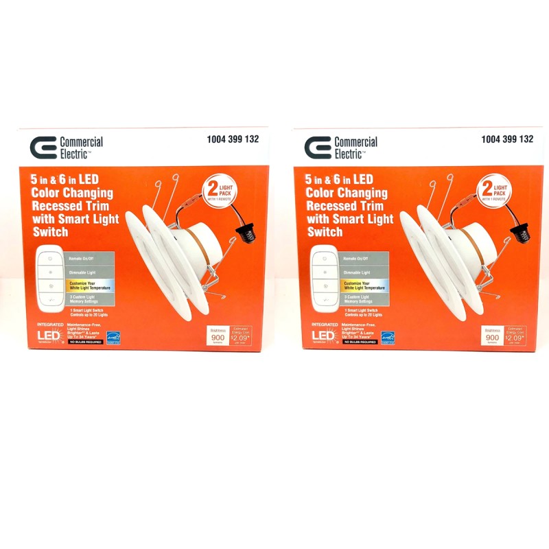 Commercial Electric 5/6 in LED Canless Recessed Light Trim w/ Remote – 2, 4, or 8 Lights, Adjustable