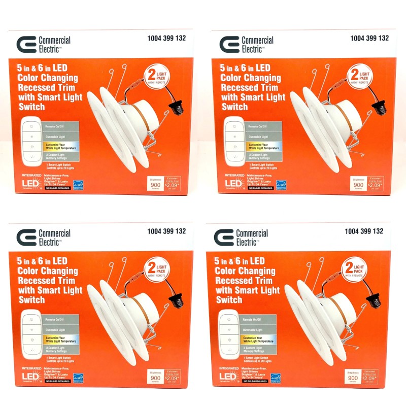 Commercial Electric 5/6 in LED Canless Recessed Light Trim w/ Remote – 2, 4, or 8 Lights, Adjustable