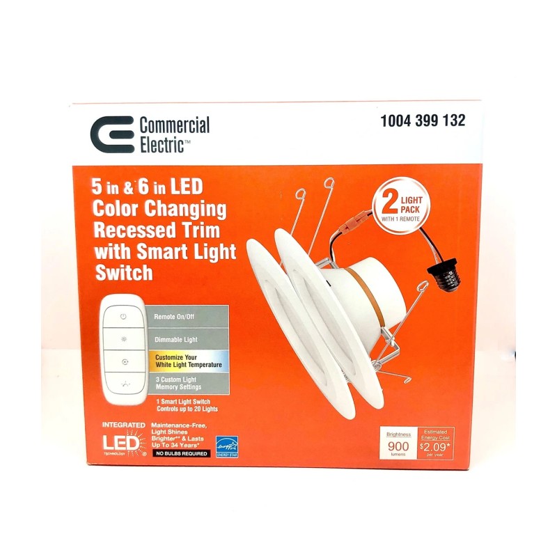 Commercial Electric 5/6 in LED Canless Recessed Light Trim w/ Remote – 2, 4, or 8 Lights, Adjustable