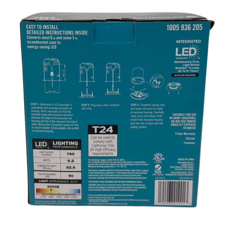 EcoSmart Retrofit 6 in. Matte- Bright White Integrated LED Recessed Baffle Trim