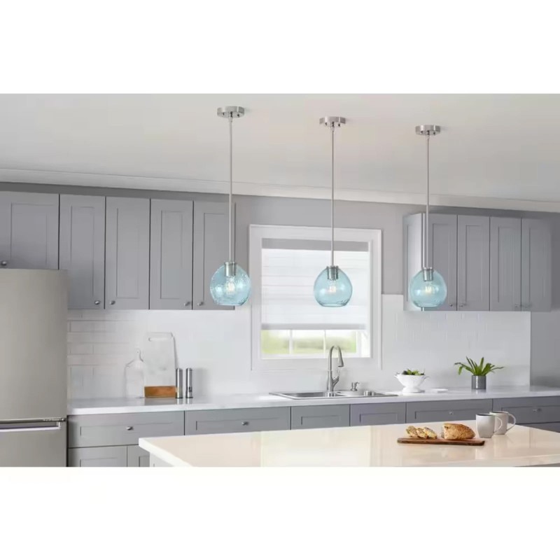 Blue Bubble Glass Globe Pendant Lamp Shades, 7.16 in., 2.25 in. Lip Fitter, Set of 3