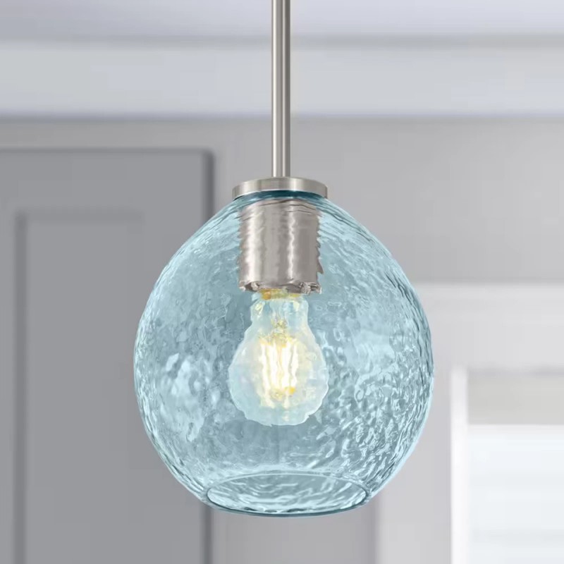 Blue Bubble Glass Globe Pendant Lamp Shades, 7.16 in., 2.25 in. Lip Fitter, Set of 3