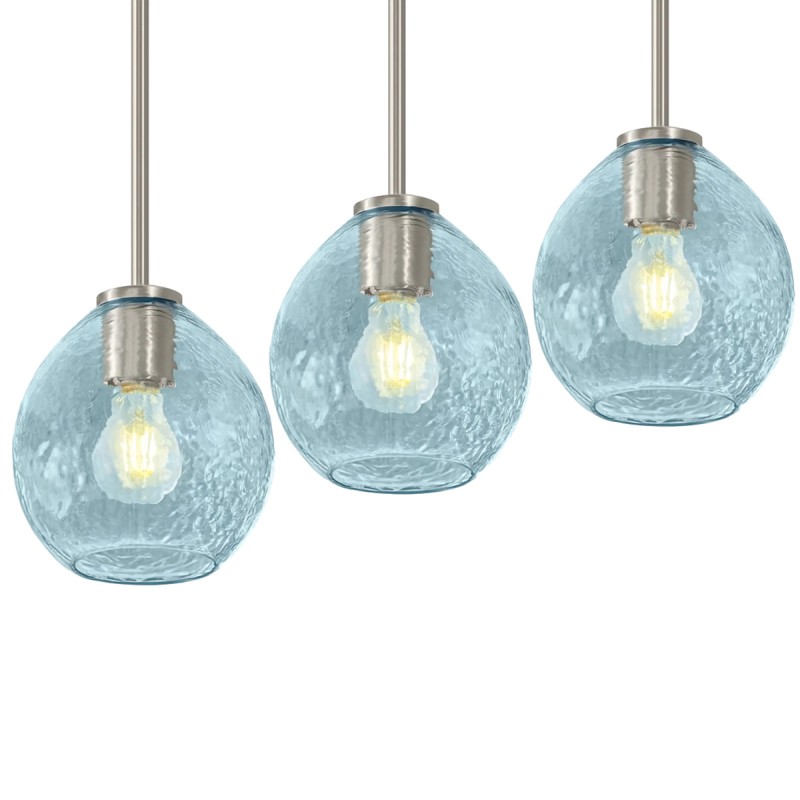 Blue Bubble Glass Globe Pendant Lamp Shades, 7.16 in., 2.25 in. Lip Fitter, Set of 3