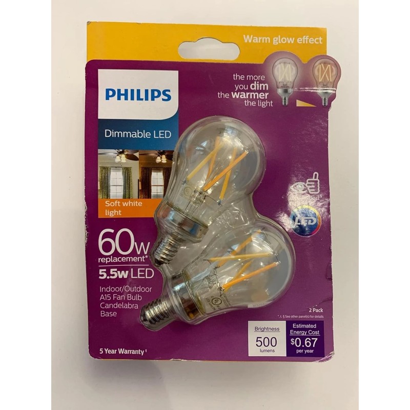 Philips LED Clear Dimmable, Warm Glow Effect A15 Light Bulb - Pack of 2
