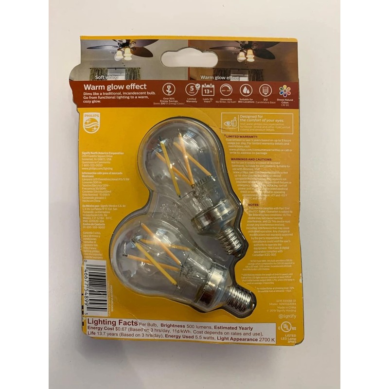Philips LED Clear Dimmable, Warm Glow Effect A15 Light Bulb - Pack of 2