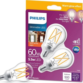 Philips LED Clear Dimmable, Warm Glow Effect A15 Light Bulb - Pack of 2