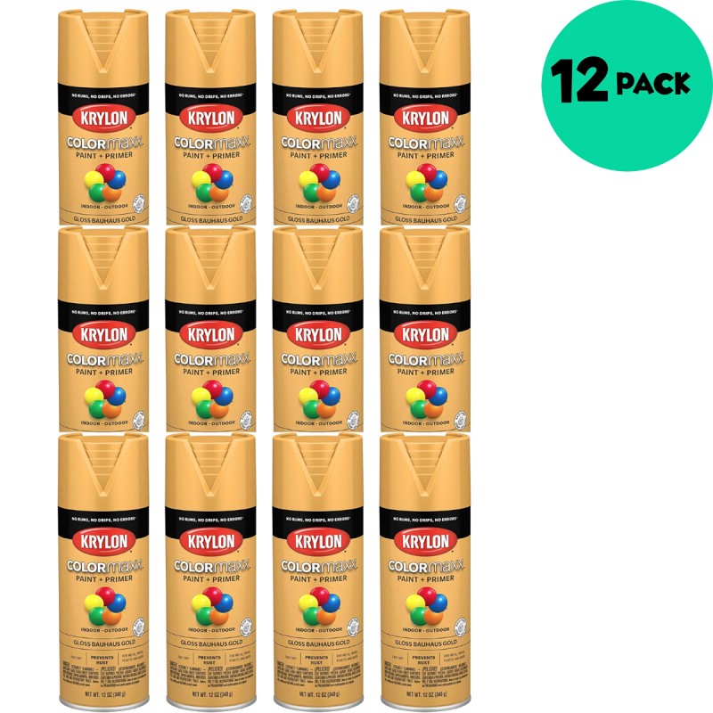 Krylon COLORmaxx K05504007 Spray Paint & Primer Gloss Bauhaus Gold 12 oz