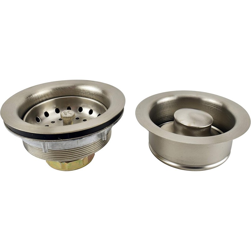 Keeney Double Bowl Kitchen Sink Strainer and Garbage Disposal Flange Set, Brushed Nickel