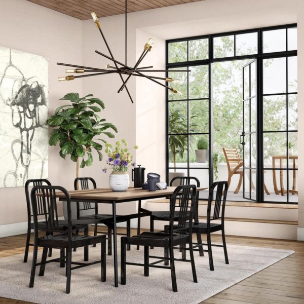 Home Decorators Collection Halford Pecan Brown Finish Rectangular Dining Table for 6 with Black Metal Base (68.9 in. L x 29.92 in. H)