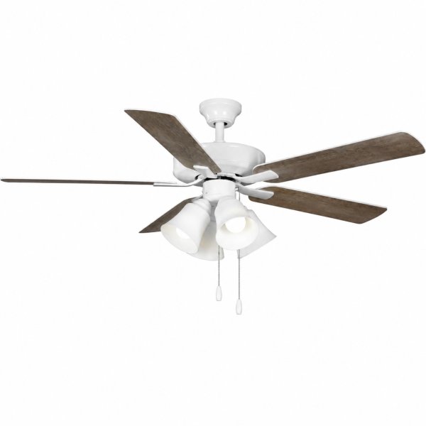 Progress Lighting AirPro 52 in. Indoor White Transitional Ceiling Fan with Antique Wood Finish Blades Downrod Mount Included P250077-030-WB