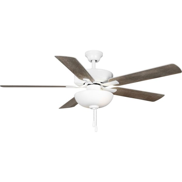 Progress Lighting AirPro 52 in. Indoor White Transitional Ceiling Fan with Antique Wood Finish Blades Downrod Mount Included P250078-030-WB
