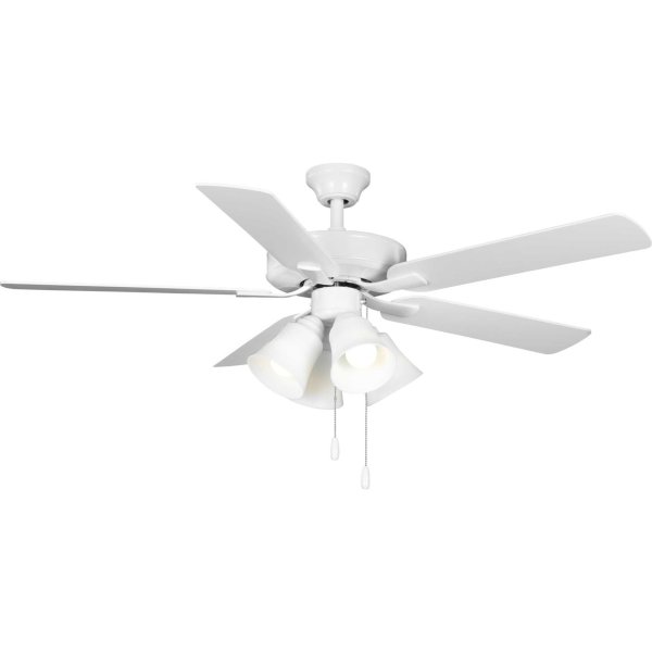 Progress Lighting AirPro 52 in. Indoor White Transitional Ceiling Fan with Antique Wood Finish Blades Downrod Mount Included P250081-030-WB