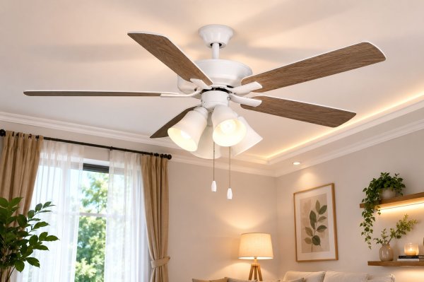 Progress Lighting AirPro 52 in. Indoor White Transitional Ceiling Fan with Antique Wood Finish Blades Downrod Mount Included P250081-030-WB