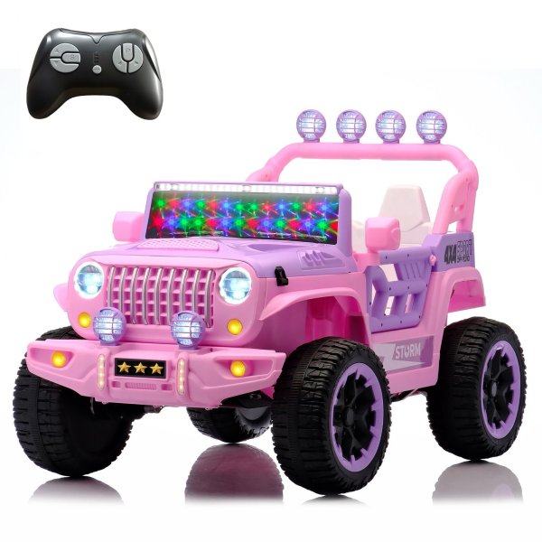 24v Two Seat Kids Ride on Car with 4wd Motor Remote Control and Led Lights - Pink