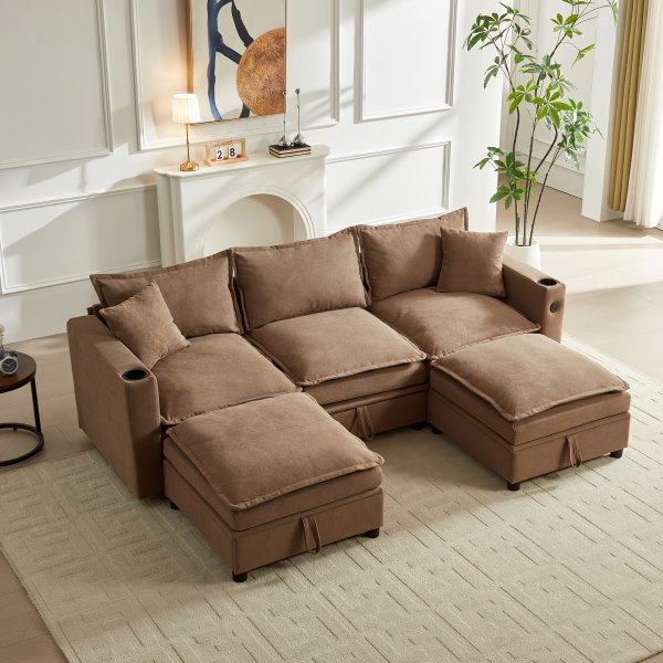 92" Sectional Couches Brown -  BS10-01BR-1 - 2 ( 2 Boxes )