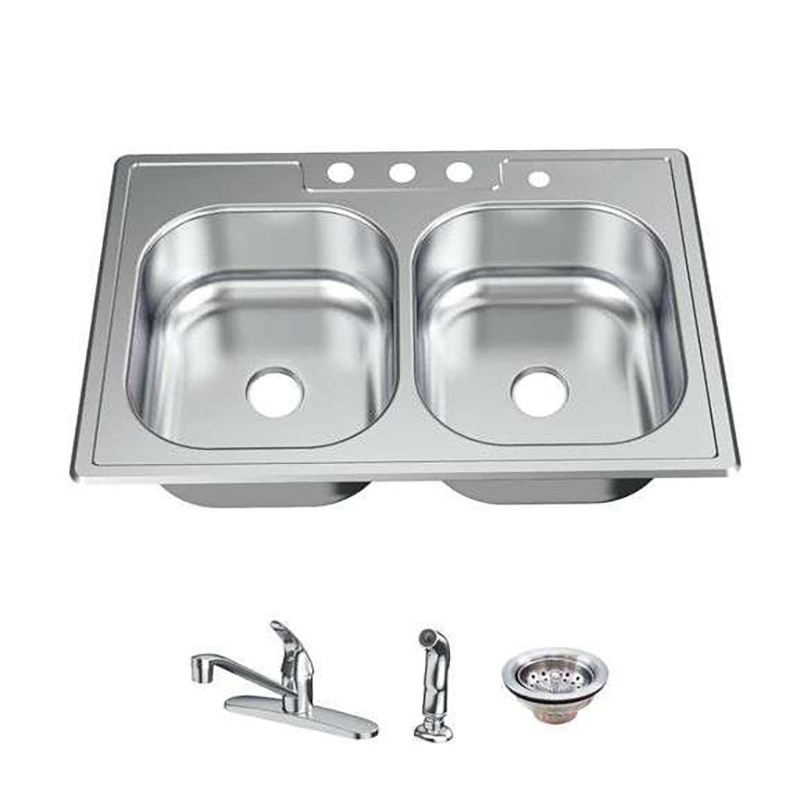 33 in. Drop-In 50/50 Double Bowl 22 Gauge Stainless Steel Kitchen Sink with Faucet and Sprayer