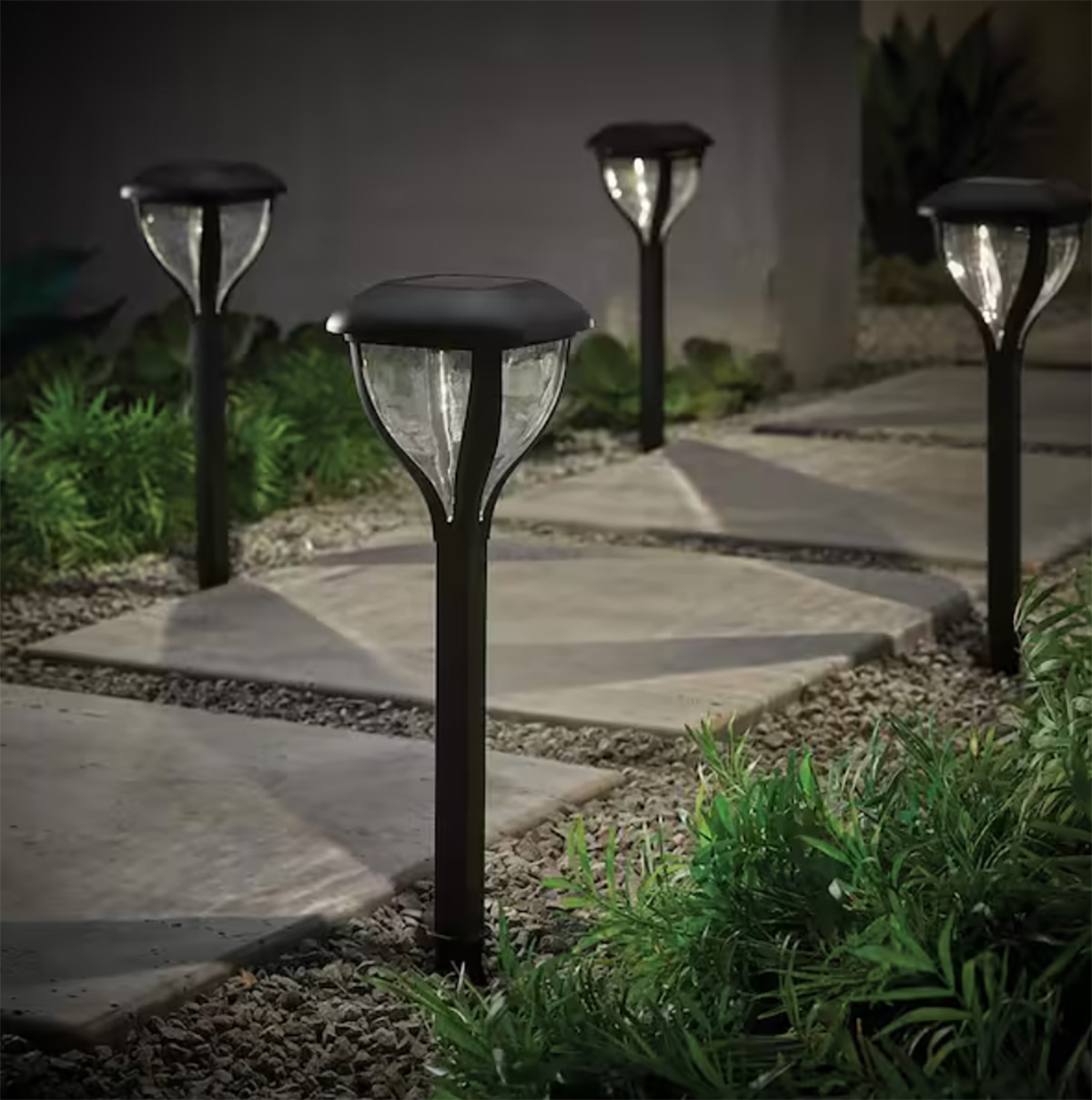 Hampton Bay Tallulah Falls Black Integrated LED Weather Resistant Outdoor Solar Path Light (4-Pack)