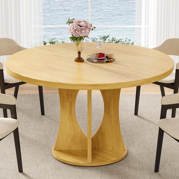 47-Inch Round Dining Table for 4-6 People with Wooden Legs (Oak)