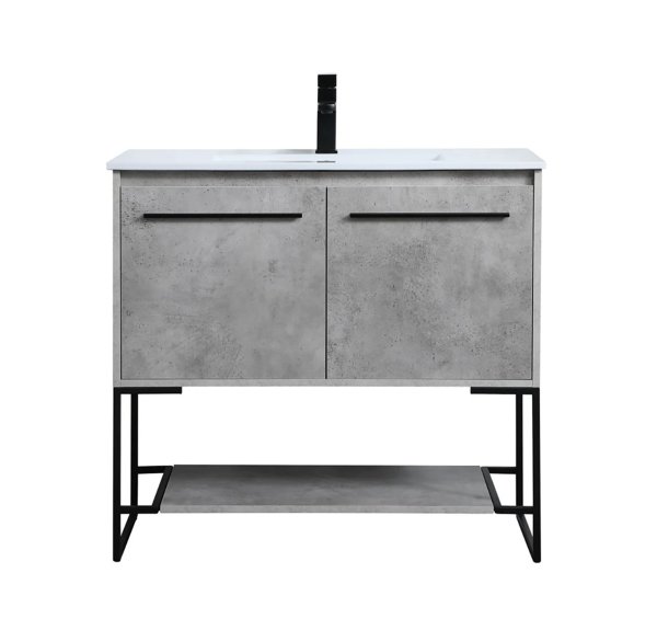 Elegant Lighting Gerard 36" Free Standing Single Basin Vanity Set with Cabinet and Resin Vanity Top Concrete Grey