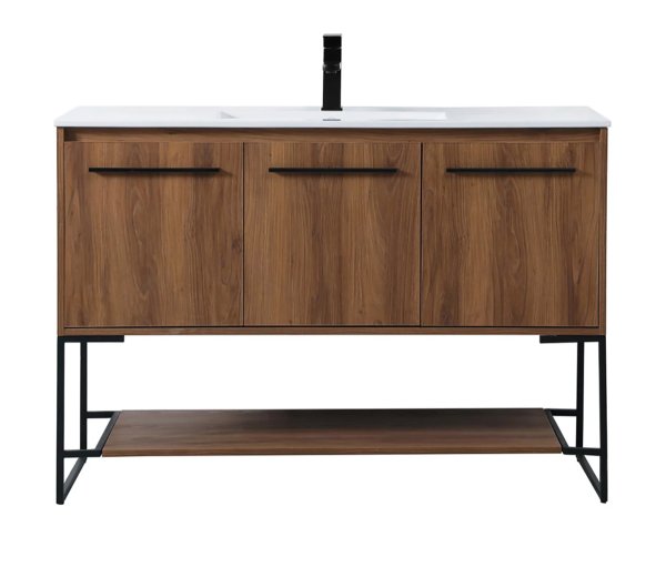 Elegant Lighting Gerard 48" Free Standing Single Basin Vanity Set with Cabinet and Resin Vanity Top Walnut Brown