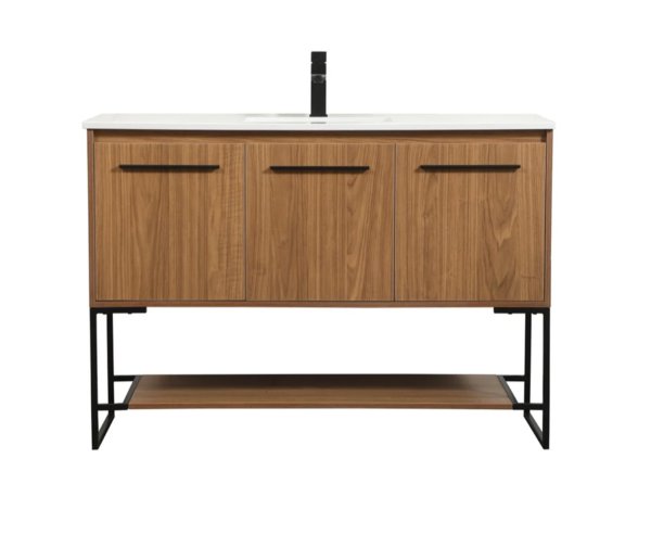 Elegant Lighting Sloane 48" Free Standing Single Basin Vanity Set with Cabinet and Engineered Marble Vanity Top Walnut Brown
