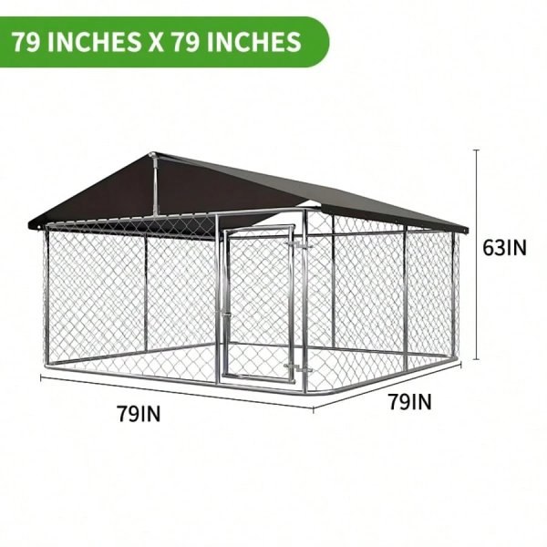 Super Large Outdoor Dog Cage Kennel With Water-Resistant Cover, Chain Link Fence Heavy Duty Playpen Included (79x79x63)