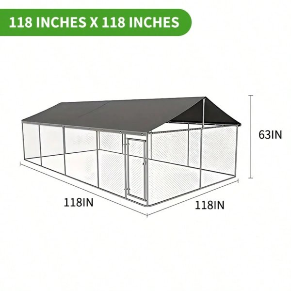 Super Large Outdoor Dog Cage Kennel With Water-Resistant Cover, Chain Link Fence Heavy Duty Playpen Included (118x118x63)