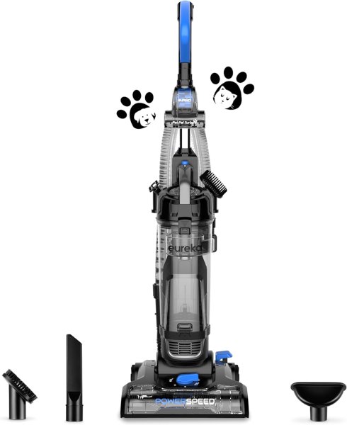 Eureka PowerSpeed Lightweight Upright Vacuum Cleaner for Carpet and Hard Floor, Powerful Bagless Upright Vacuum Cleaner for Home Pets, Blue
