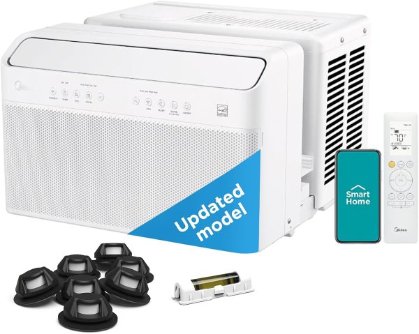 Midea 10,000 BTU U Shaped Smart Inverter Window Air Conditioner - Cools 450 Sq Ft, Ultra Quiet with Open Window Flexibility - Alexa/Google Assistant Compatible - 35% Energy Savings, Remote