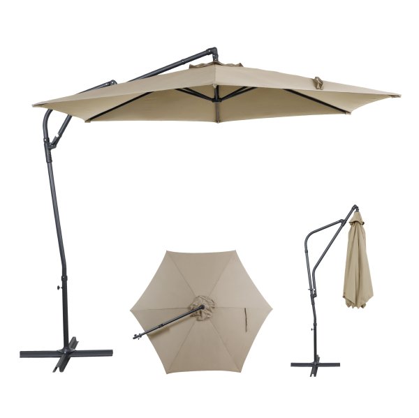 10 ft. Offset Patio Umbrella, Manual Tilt, 360° Crank, Vented, Wind-Resistant - HH708A-10FT-BEIGE