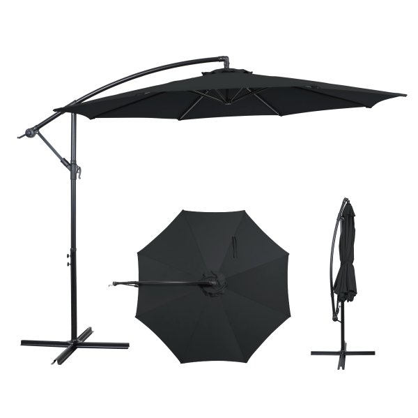 10 ft. Offset Patio Umbrella, Manual Tilt, 360° Crank, Vented, Wind-Resistant - HH708A-10FT-DARKGREY