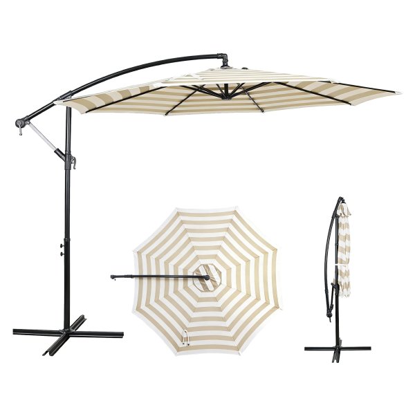 10 ft. Offset Patio Umbrella, Manual Tilt, 360° Crank, Vented, Wind-Resistant - HH708A-10FT-TCS - Tan Color Cabana Stripe