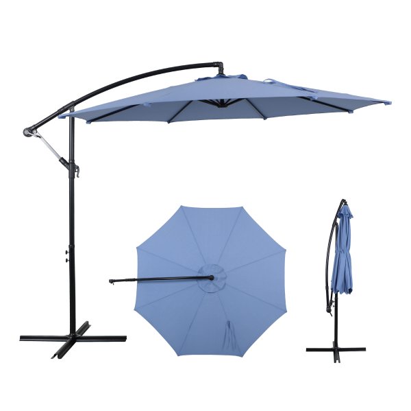 10 ft. Offset Patio Umbrella, Manual Tilt, 360° Crank, Vented, Wind-Resistant - HH708A-10FT-BLUEOLEFIN