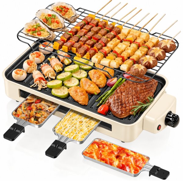 DELICIO 15.7-Inch Electric Indoor Grill, Non-Stick Countertop Barbecue Grill for Indoor Cooking, Smokeless Wood-Free Operation, Ideal for Small Families