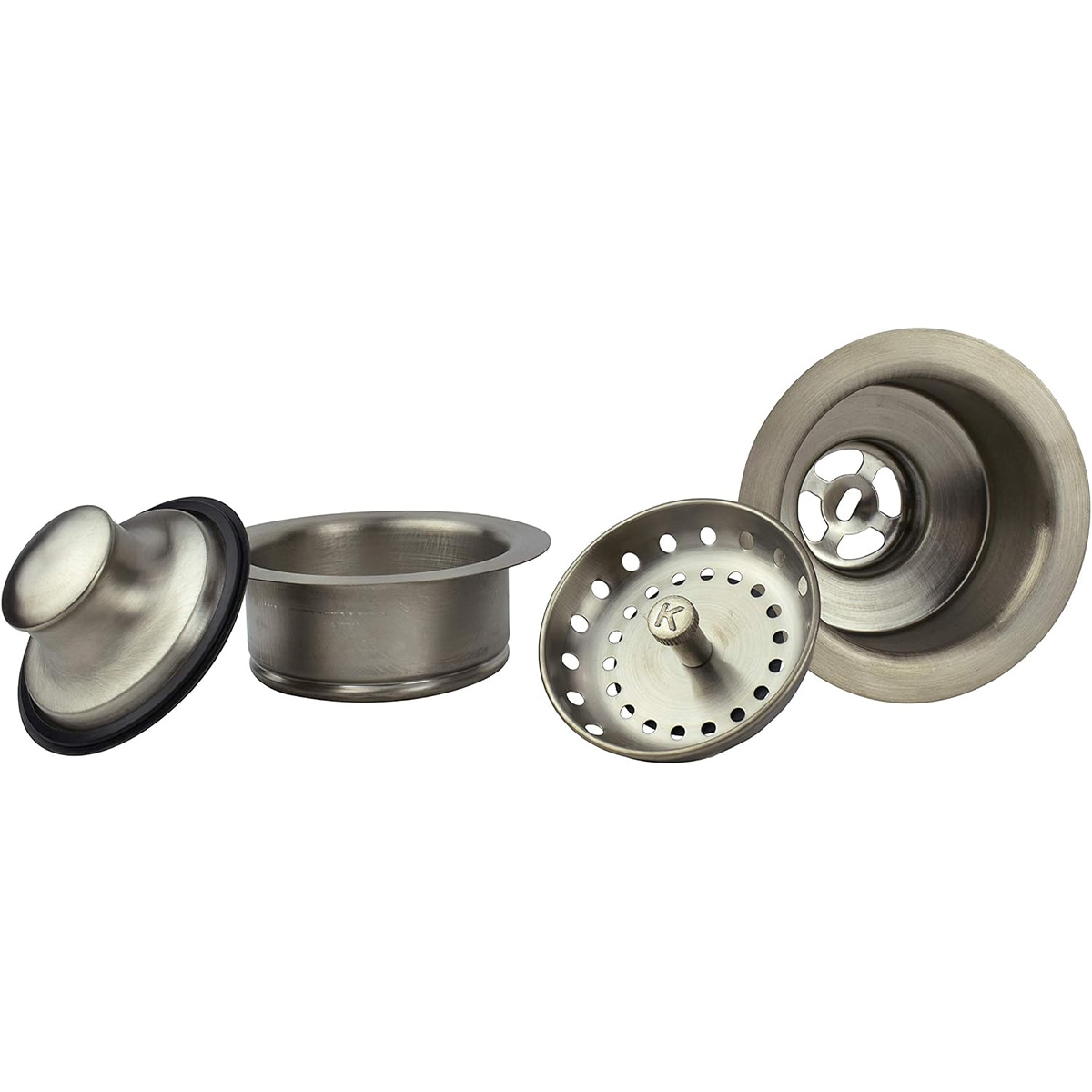 Keeney Double Bowl Kitchen Sink Strainer and Garbage Disposal Flange Set, Brushed Nickel