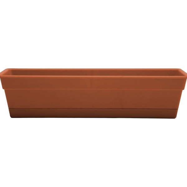 Bloem Dura Cotta Window Box Planter: 24" - Terra Cotta - with Tray, Weatherproof Resin Box, Removable Tray for Indoor &amp; Outdoor Use, Gardening, 3 Gallon Capacity